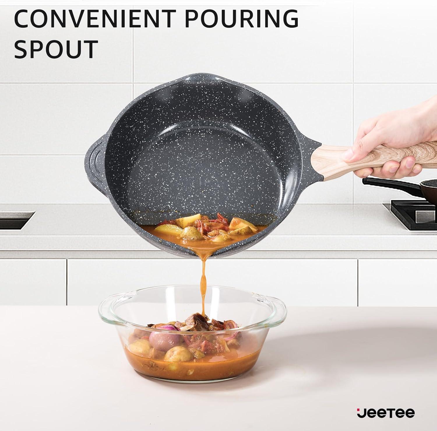 image:imageJEETEE Pots and Pans Set Non Stick 23pcs Healthy Kitchen Cookware Sets Induction Cooking Set WGray Frying Pans Saucepans Saut amp Griddle amp Crepe Pan PFOA PFAS Free24 pcs Grey Ceramic