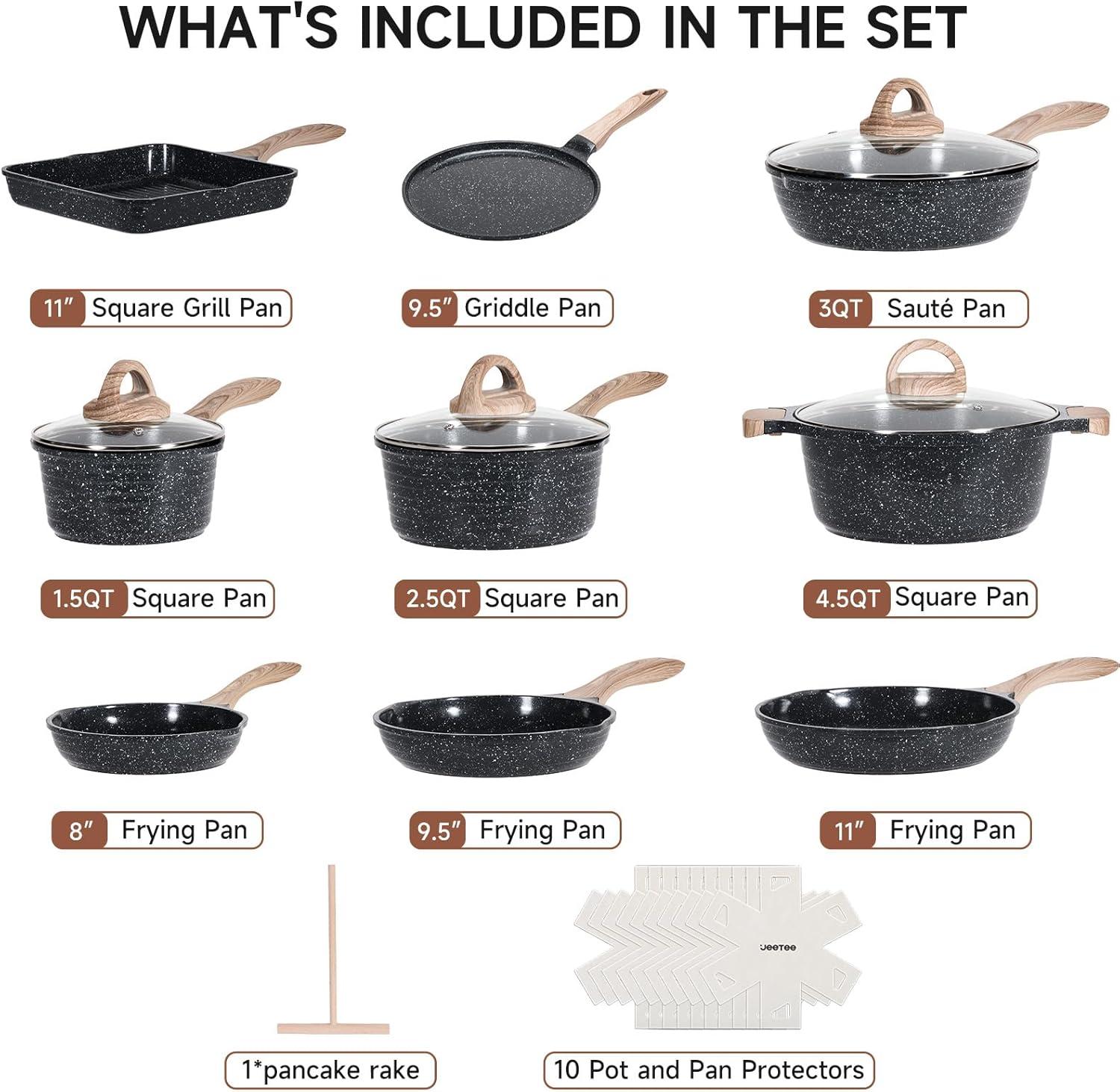 image:imageJEETEE Pots and Pans Set Non Stick 23pcs Healthy Kitchen Cookware Sets Induction Cooking Set WGray Frying Pans Saucepans Saut amp Griddle amp Crepe Pan PFOA PFAS Free24 pcs Grey Ceramic