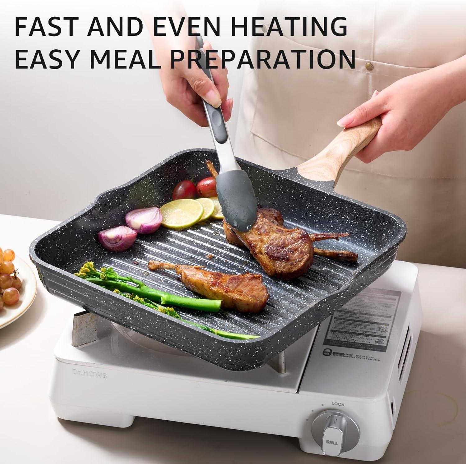 image:imageJEETEE Pots and Pans Set Non Stick 23pcs Healthy Kitchen Cookware Sets Induction Cooking Set WGray Frying Pans Saucepans Saut amp Griddle amp Crepe Pan PFOA PFAS Free36 pcs Grey Aluminum