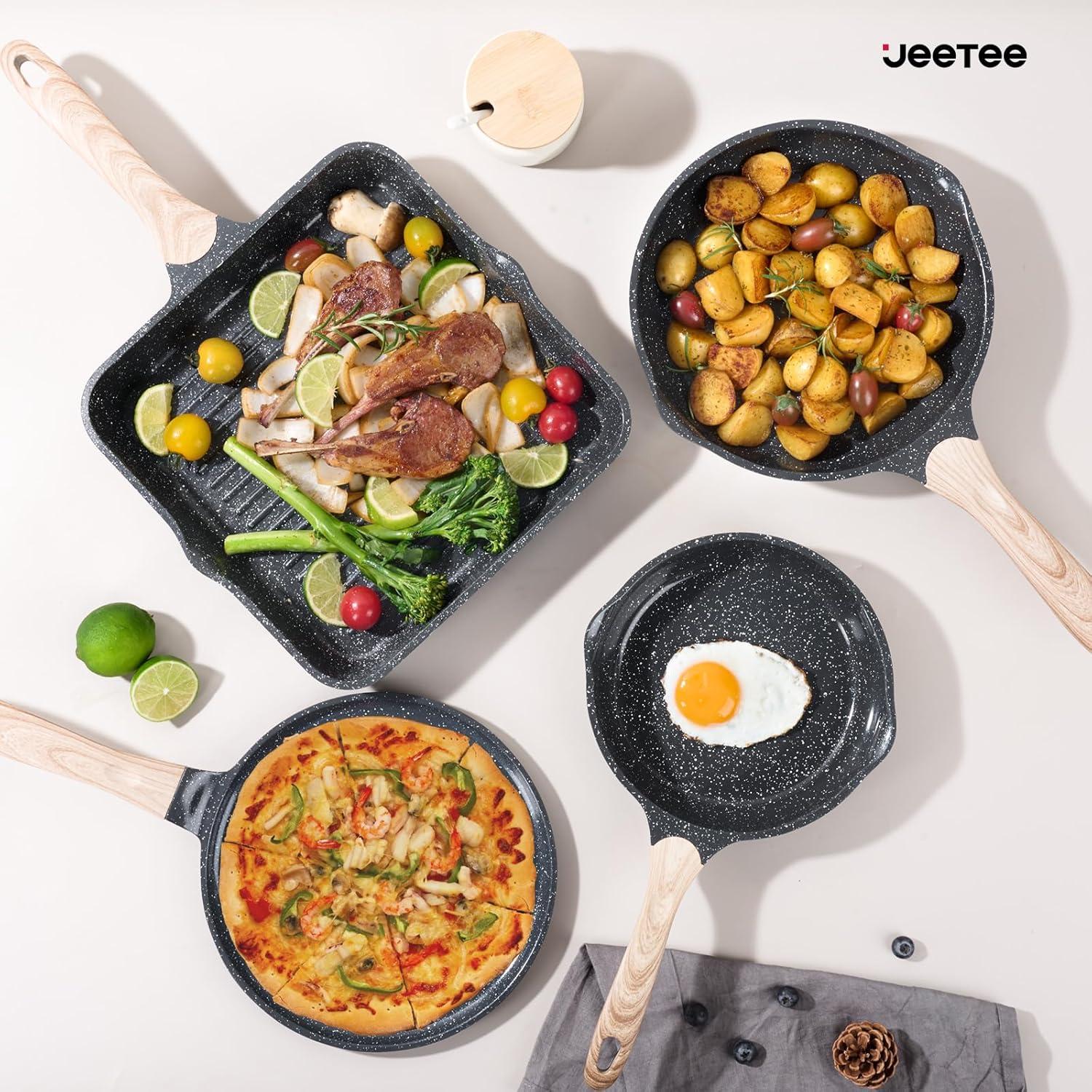 image:imageJEETEE Pots and Pans Set Non Stick 23pcs Healthy Kitchen Cookware Sets Induction Cooking Set WGray Frying Pans Saucepans Saut amp Griddle amp Crepe Pan PFOA PFAS Free24 pcs Grey Ceramic