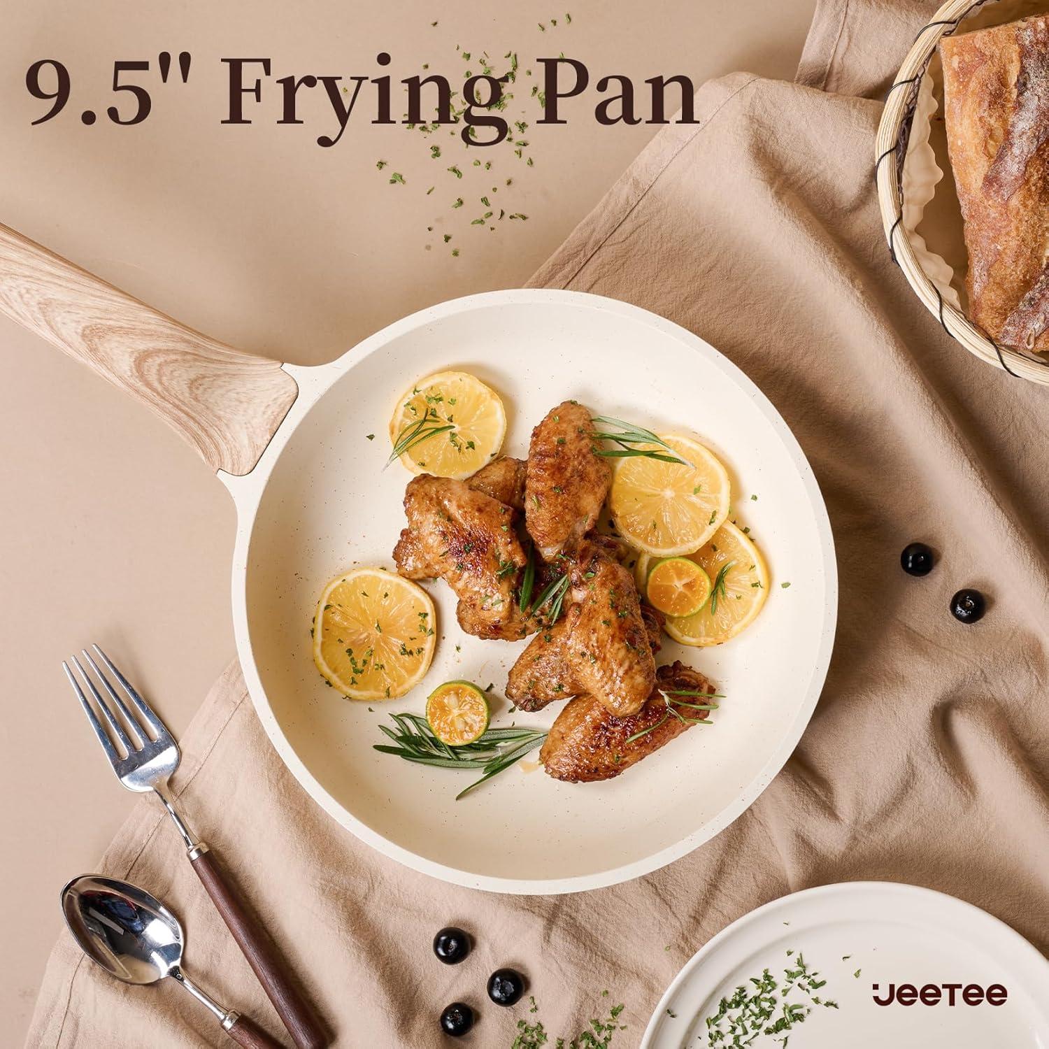 image:imageJEETEE Pots and Pans Set Non Stick White Granite Kitchen Cookware Set 14 Pcs Induction Cooking Set wFrying Pans amp SaucepansPFASPFOSPFOA Free