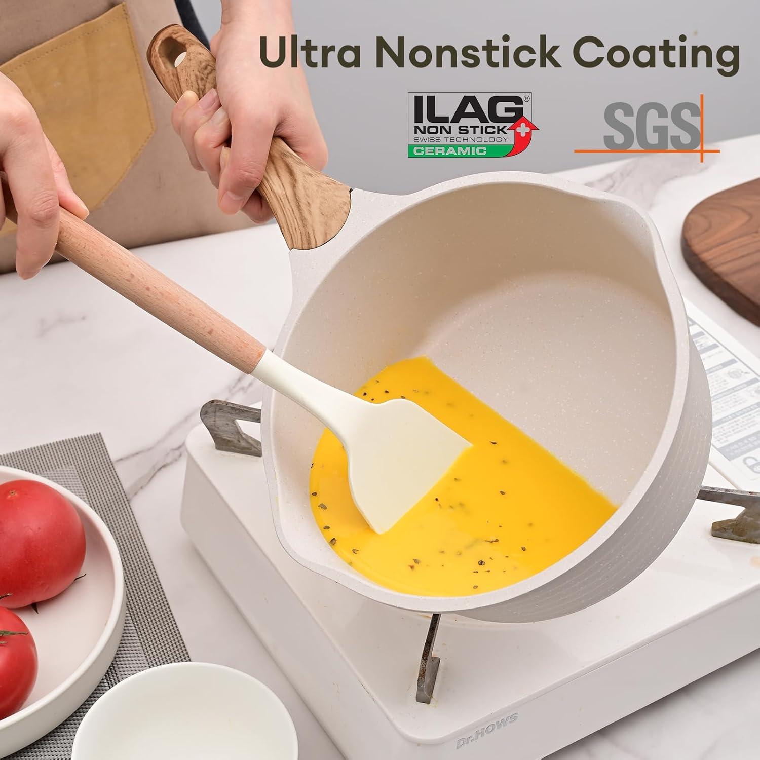 image:imageJEETEE Sauce Pan with Lid 15Qt amp 25Qt Non Stick Small Pot with Coating Induction Sauce Pot for Cooking PFOAPFOS Free Beige