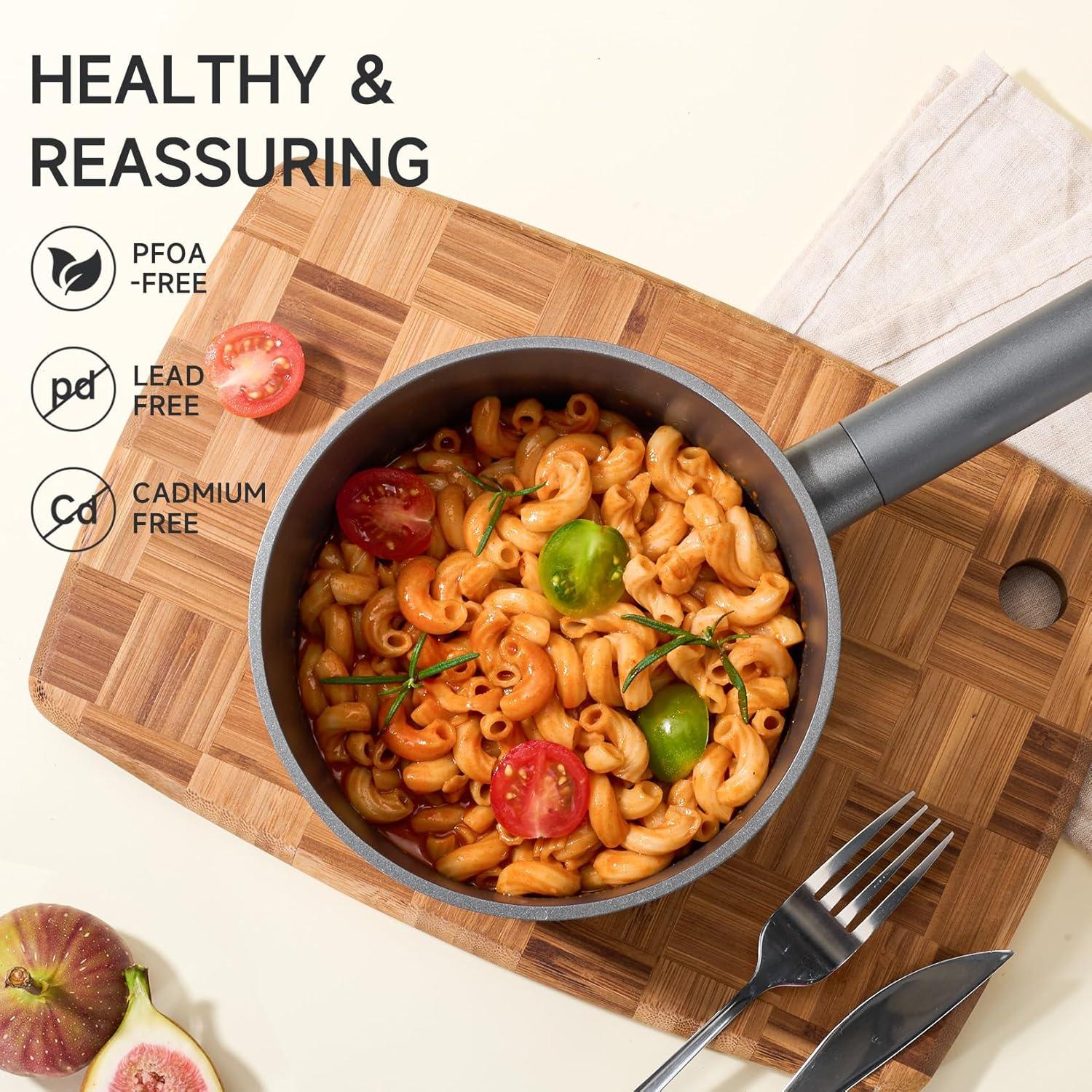 image:imageJEETEE Titanium Sauce Pan with Lid 15 QT Non Stick Cooking Pots Oven amp Dishwasher Safe Ideal for Sauces Soups and Heating Milk PFOAPFAS Free GrayGray