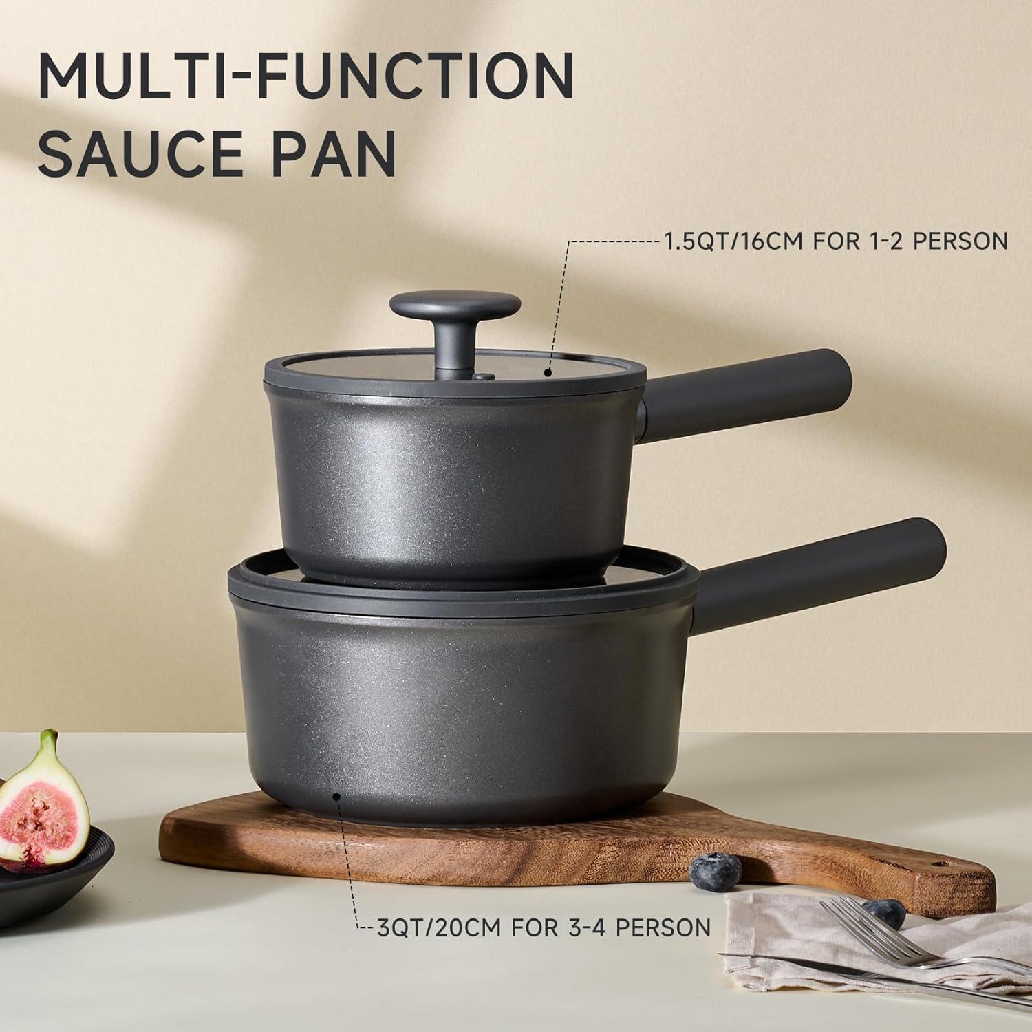 image:imageJEETEE Titanium Sauce Pan with Lid 15 QT Non Stick Cooking Pots Oven amp Dishwasher Safe Ideal for Sauces Soups and Heating Milk PFOAPFAS Free GrayGray