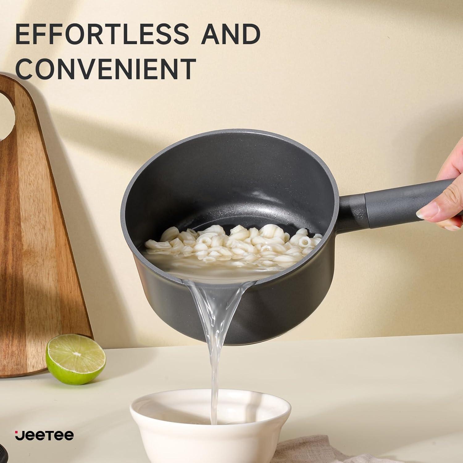 image:imageJEETEE Titanium Sauce Pan with Lid 15 QT Non Stick Cooking Pots Oven amp Dishwasher Safe Ideal for Sauces Soups and Heating Milk PFOAPFAS Free GrayGray