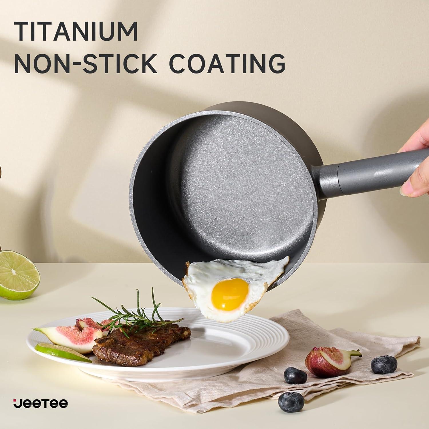 image:imageJEETEE Titanium Sauce Pan with Lid 15 QT Non Stick Cooking Pots Oven amp Dishwasher Safe Ideal for Sauces Soups and Heating Milk PFOAPFAS Free GrayGray
