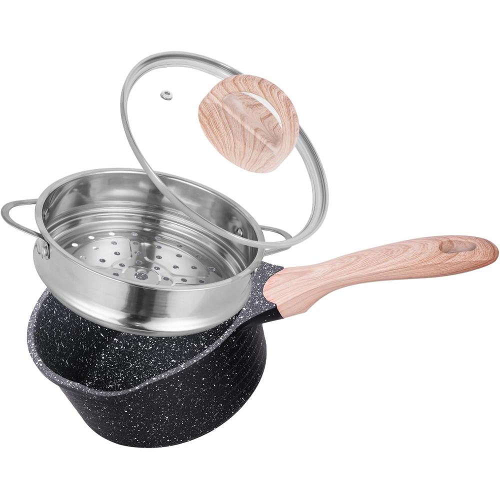 image:imageJEETEE 15 Quart Saucepan with Steamer Basket Small Sauce Pot with LidNonstick Coating with Pour Spout Induction Compatible Cookware Sauce Pan for Cooking PFOAPFOS Free