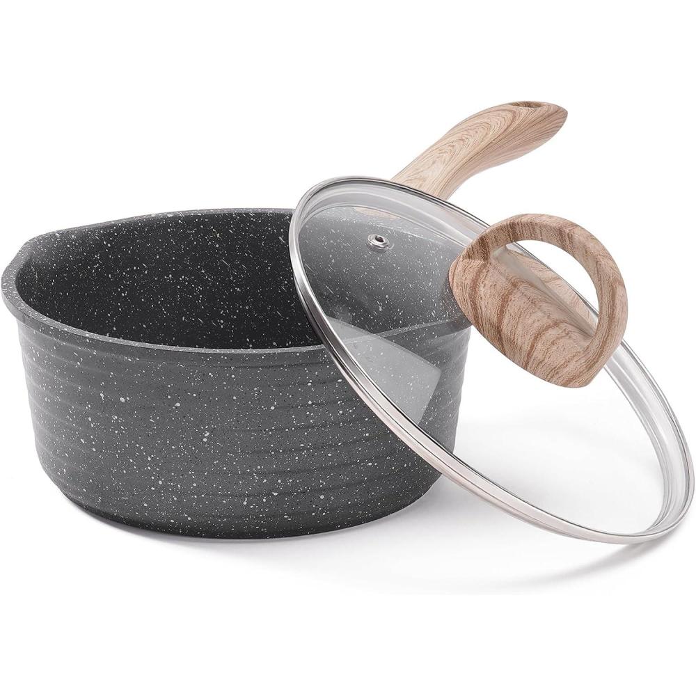 image:imageJEETEE 25 Quart Sauce Pan with Lid Non Stick Small Pot with Coating Masterclass Cookware Sauce Pot for Cooking PFOAPFOS Free