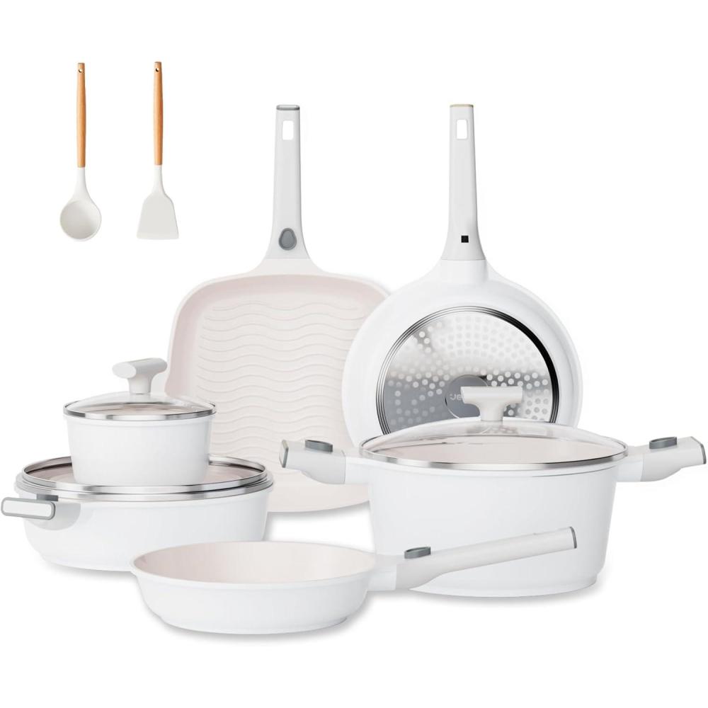image:imageJEETEE Nonstick Pots and Pans Set with RemovableDetackable Handle 22 Pcs Beige 22 Pcs22