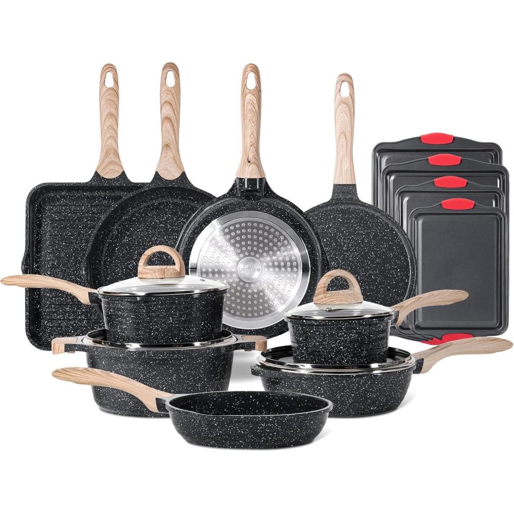 image:imageJEETEE Pots and Pans Set Non Stick 23pcs Healthy Kitchen Cookware Sets Induction Cooking Set WGray Frying Pans Saucepans Saut amp Griddle amp Crepe Pan PFOA PFAS Free36 pcs Grey Aluminum
