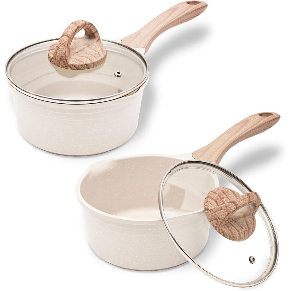 image:imageJEETEE Sauce Pan with Lid 15Qt amp 25Qt Non Stick Small Pot with Coating Induction Sauce Pot for Cooking PFOAPFOS Free Beige