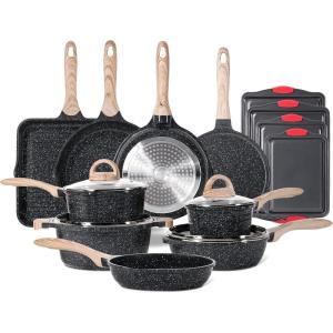 image:imageJEETEE Pots and Pans Set Non Stick 23pcs Healthy Kitchen Cookware Sets Induction Cooking Set WGray Frying Pans Saucepans Saut amp Griddle amp Crepe Pan PFOA PFAS Free36 pcs Grey Aluminum