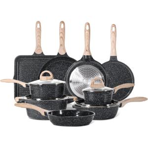 image:imageJEETEE Pots and Pans Set Non Stick 23pcs Healthy Kitchen Cookware Sets Induction Cooking Set WGray Frying Pans Saucepans Saut amp Griddle amp Crepe Pan PFOA PFAS Free24 pcs Grey Ceramic