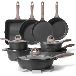 image:imageJEETEE Pots and Pans Set Non Stick 23pcs Healthy Kitchen Cookware Sets Induction Cooking Set WGray Frying Pans Saucepans Saut amp Griddle amp Crepe Pan PFOA PFAS Free23 pcs Grey Aluminum